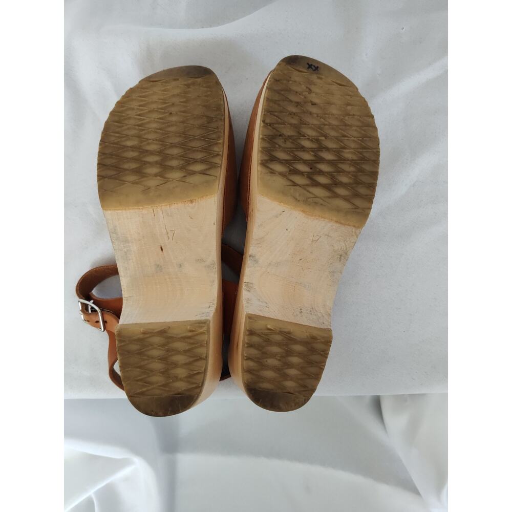 Swedish Hasbeens Women’s Brown Leather Ankle Strap Buckle Wood Clogs US 7 - Picture 6 of 6